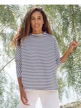 Frank and Eileen long sleeve caplet, funnel neck strip tee.